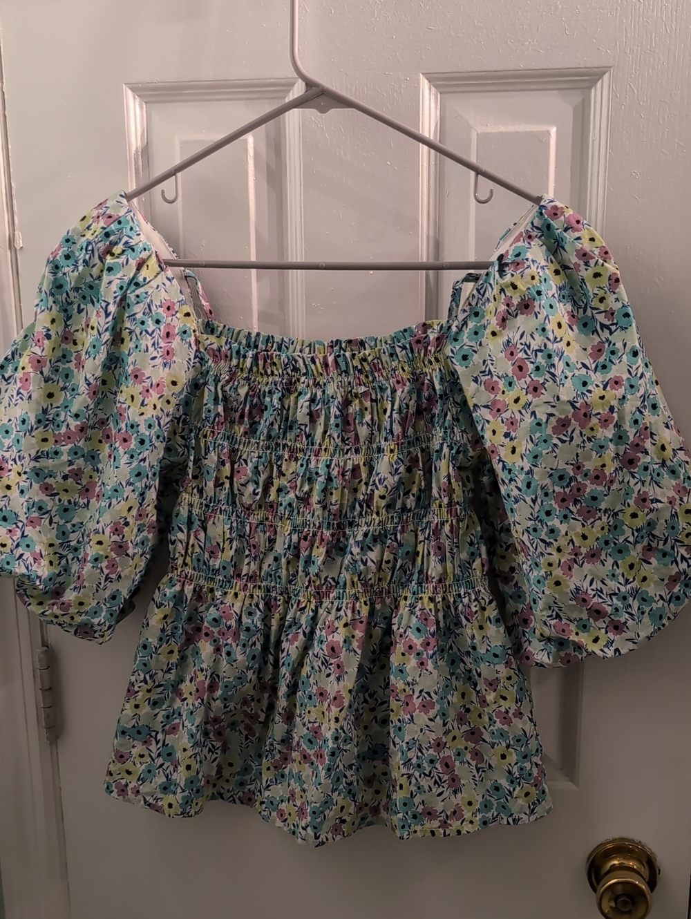 Love Notes Floral Off-Shoulder Top - Aqua, Lavender & Lime Accents